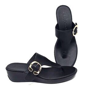 Aerosoles Izola Buckle Detail Wedge Thong Sandal Women's Size 9M